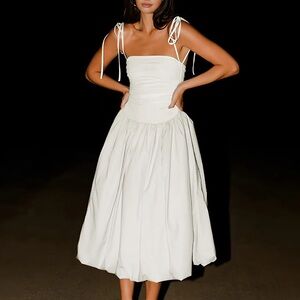 Elegant White Midi Drop Waist Dress
